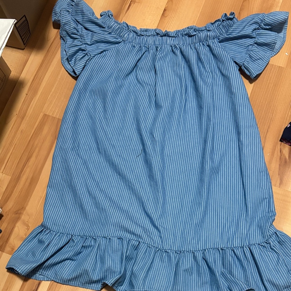 Altered State Blue Striped Off-Shoulder Dress